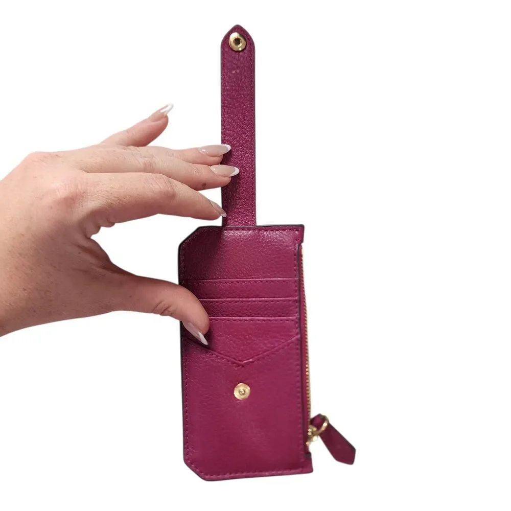 Aimee Kestenberg Leather Wristlet Wallet Burgundy Zip Card Holder Strap - Picture 5 of 5